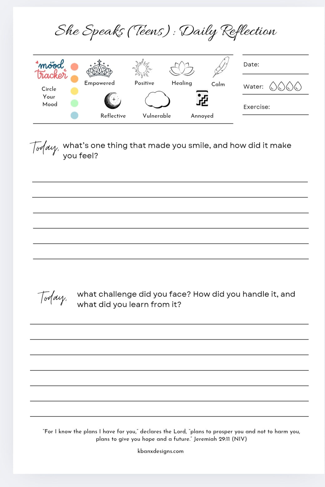She Speaks TEENS 💚💓💙💜Daily Reflection Journal