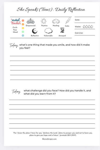 She Speaks TEENS 💚💓💙💜Daily Reflection Journal